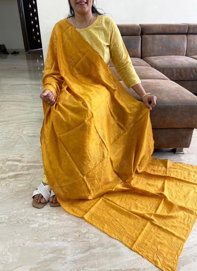 Chanderi Yellow Casual Wear Sequins Work Dupatta